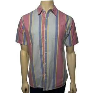 Huntington Beach Club 90s Retro Style Mens Large Pink Blue Striped Excellent